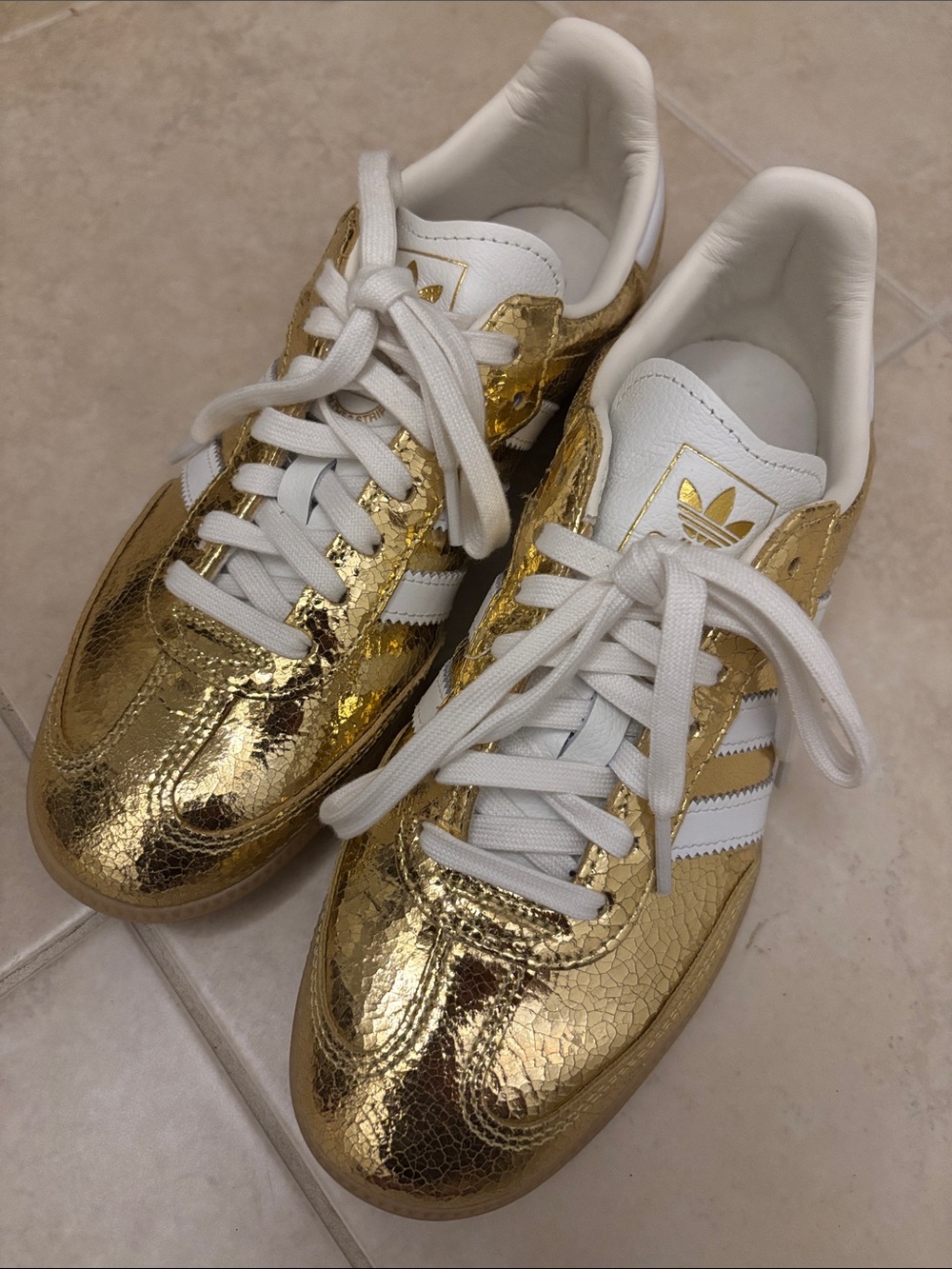 adidas Women's Metallic Gold and White Sneakers